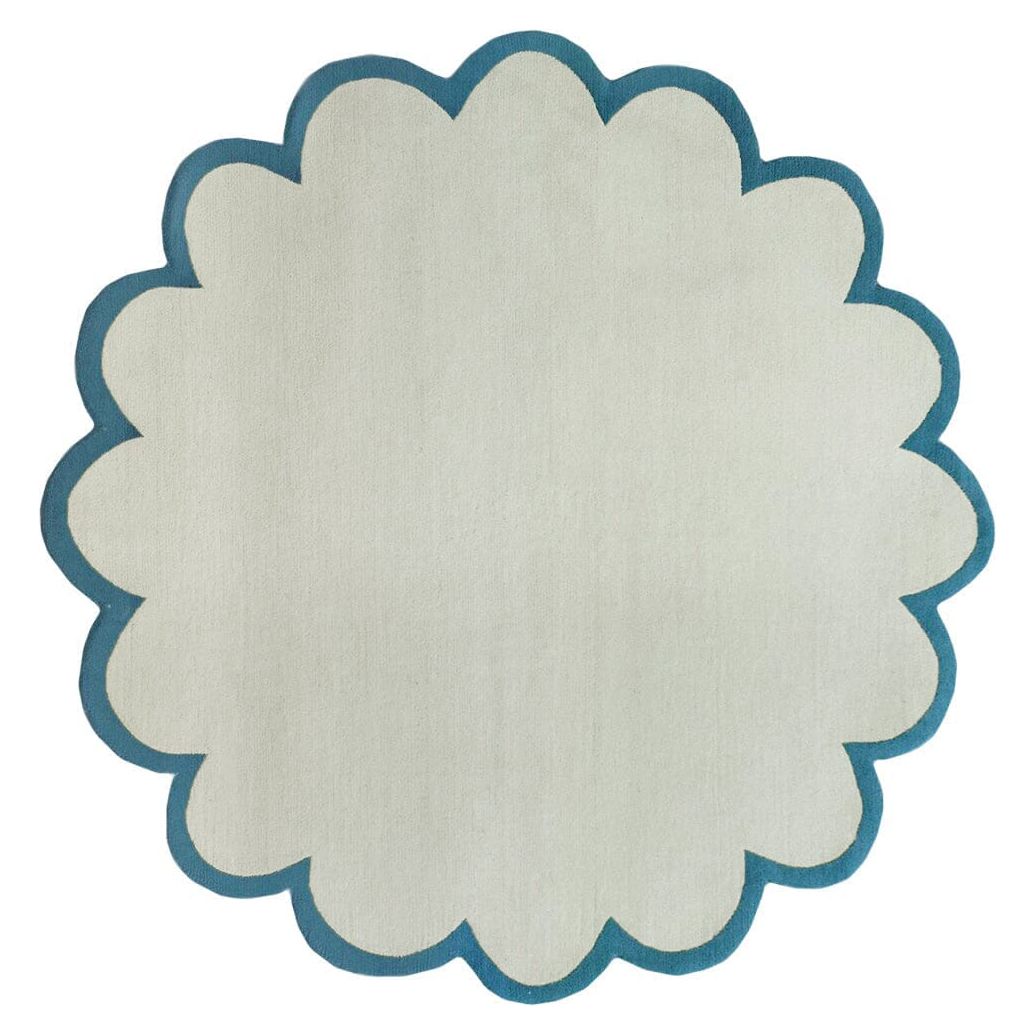 Sculpted Border Aqua Wool handknotted tibetan 60 knot Organic Weave Shop