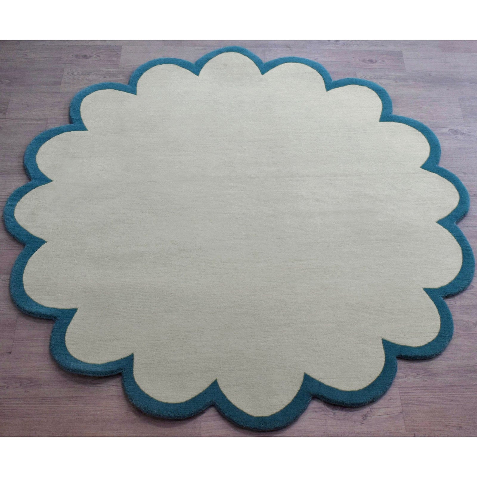 Sculpted Border Aqua Wool handknotted tibetan 60 knot Organic Weave Shop