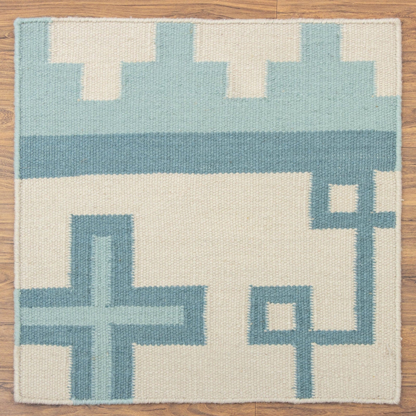 Seibel Blue Wool Flatweave SAMPLE wool flatweave Organic Weave Shop 12"x12" Blue
