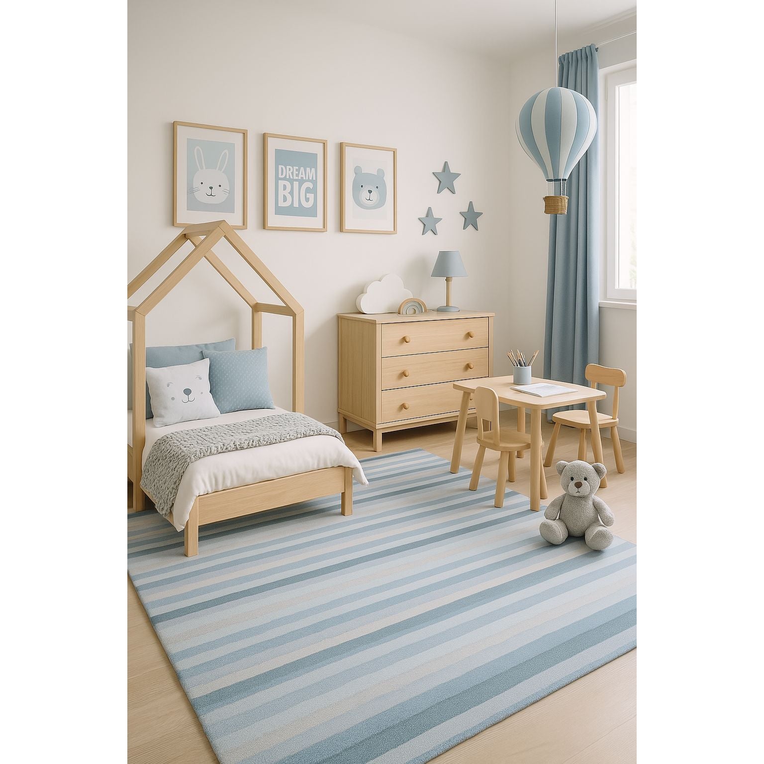 Stripe Blue Wool Flatweave cotton flatweave Organic Weave Shop