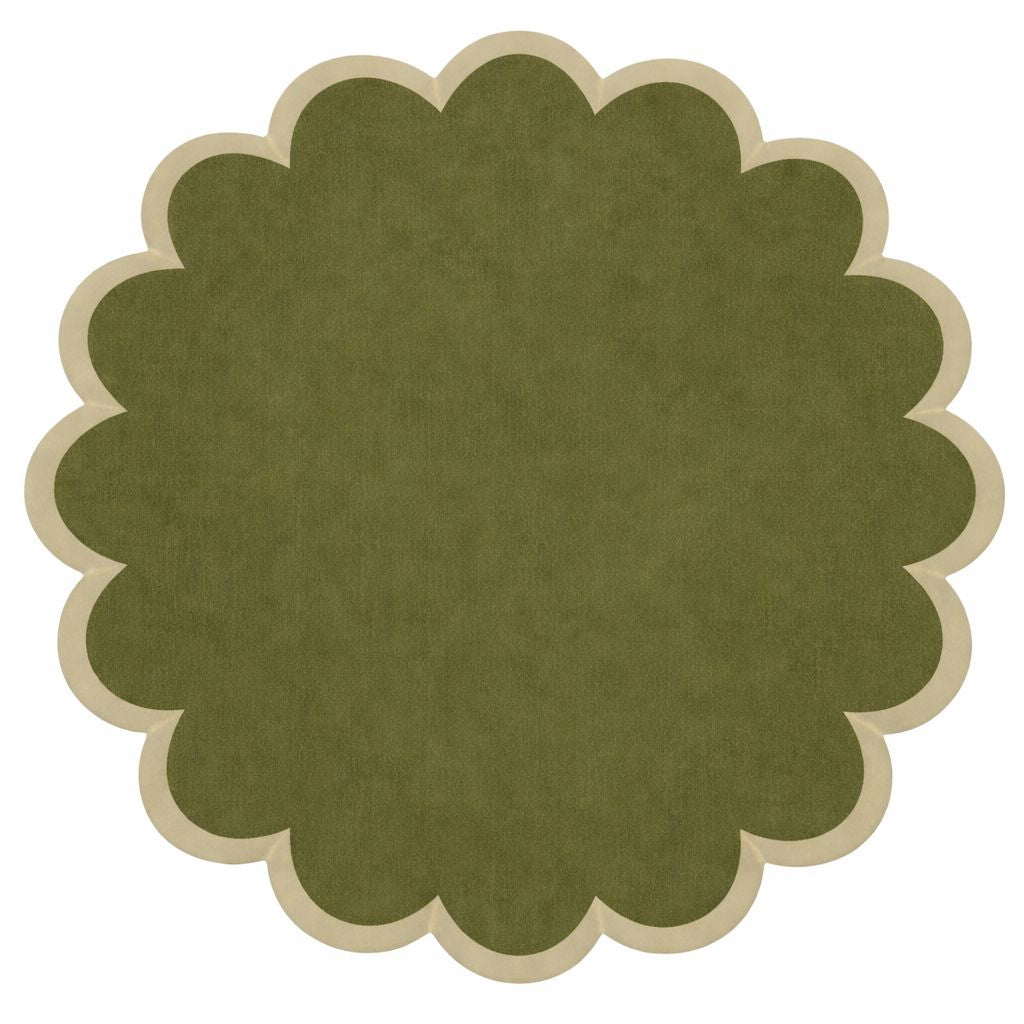 Sculpted Border Wool Handknotted - More Colors Available handknotted tibetan 60 knot Organic Weave Shop 3x10 Runner Dark Khaki/Light Khaki