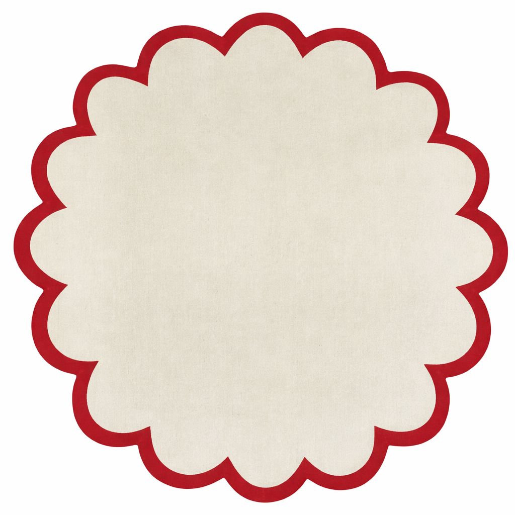 Sculpted Border Wool Handknotted - More Colors Available handknotted tibetan 60 knot Organic Weave Shop 3x10 Runner Ivory/Red