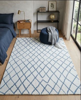 Rebel Hope IVORY/BLUE Wool Shag handtufted wool shag Organic Weave Shop