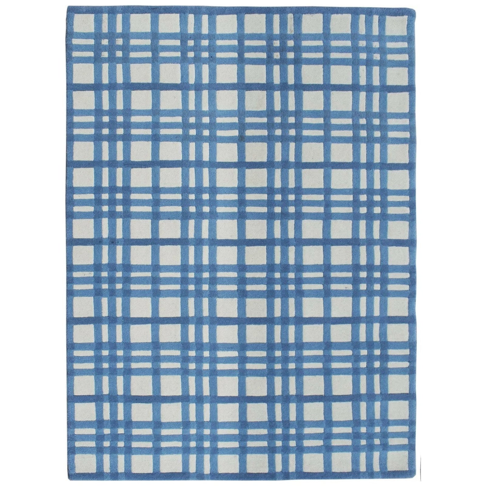 Aspen Plaid Wool Rug Blue handtufted wool Organic Weave Shop