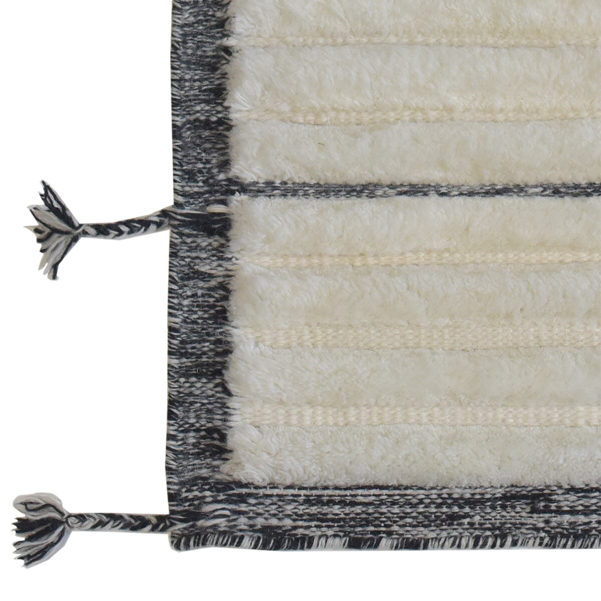 Taylor Ivory/Black Border Wool Handknotted with Shag Pile SAMPLE Rugs Organic Weave Shop