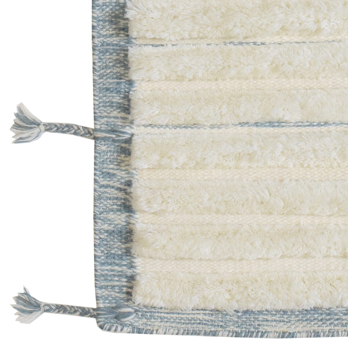 Taylor Ivory/Blue Border Wool Handknotted with Shag Pile SAMPLE Rugs Organic Weave Shop