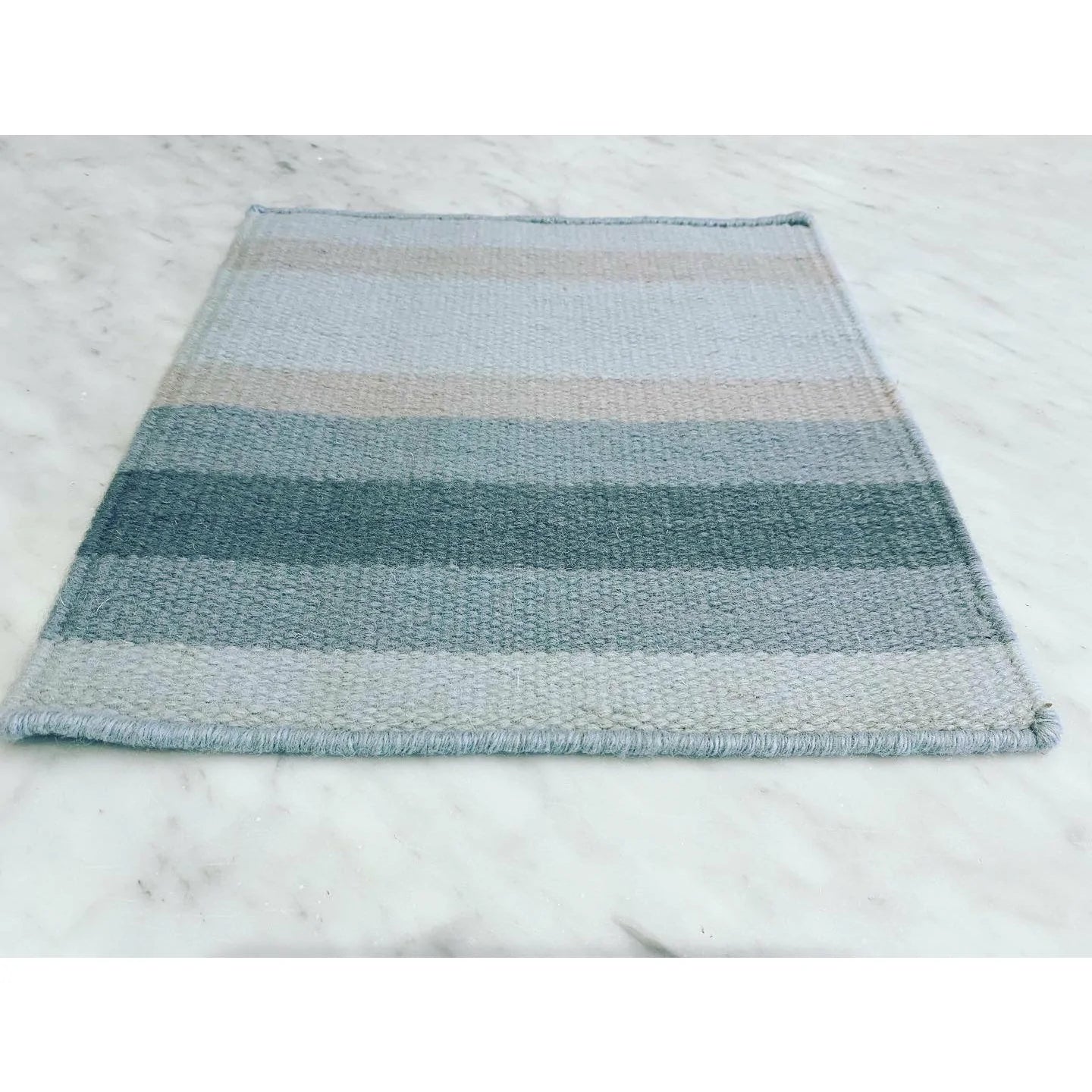 Blue Stripe Wool Flatweave SAMPLE samples Organic Weave Shop