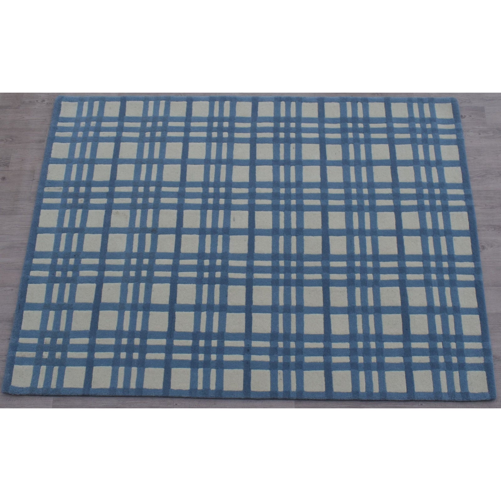 Aspen Plaid Wool Rug Blue SAMPLE samples Organic Weave Shop 12"x12" Blue