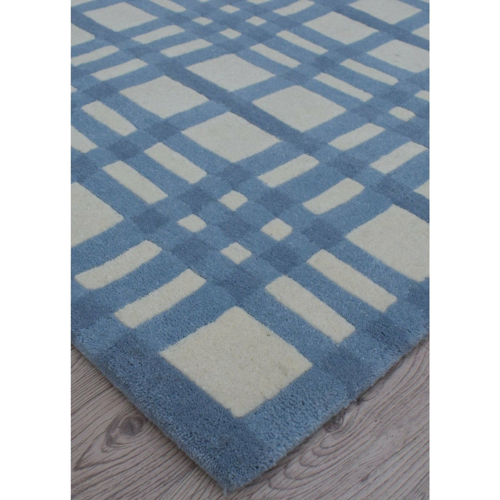 Aspen Plaid Wool Rug Blue handtufted wool Organic Weave Shop