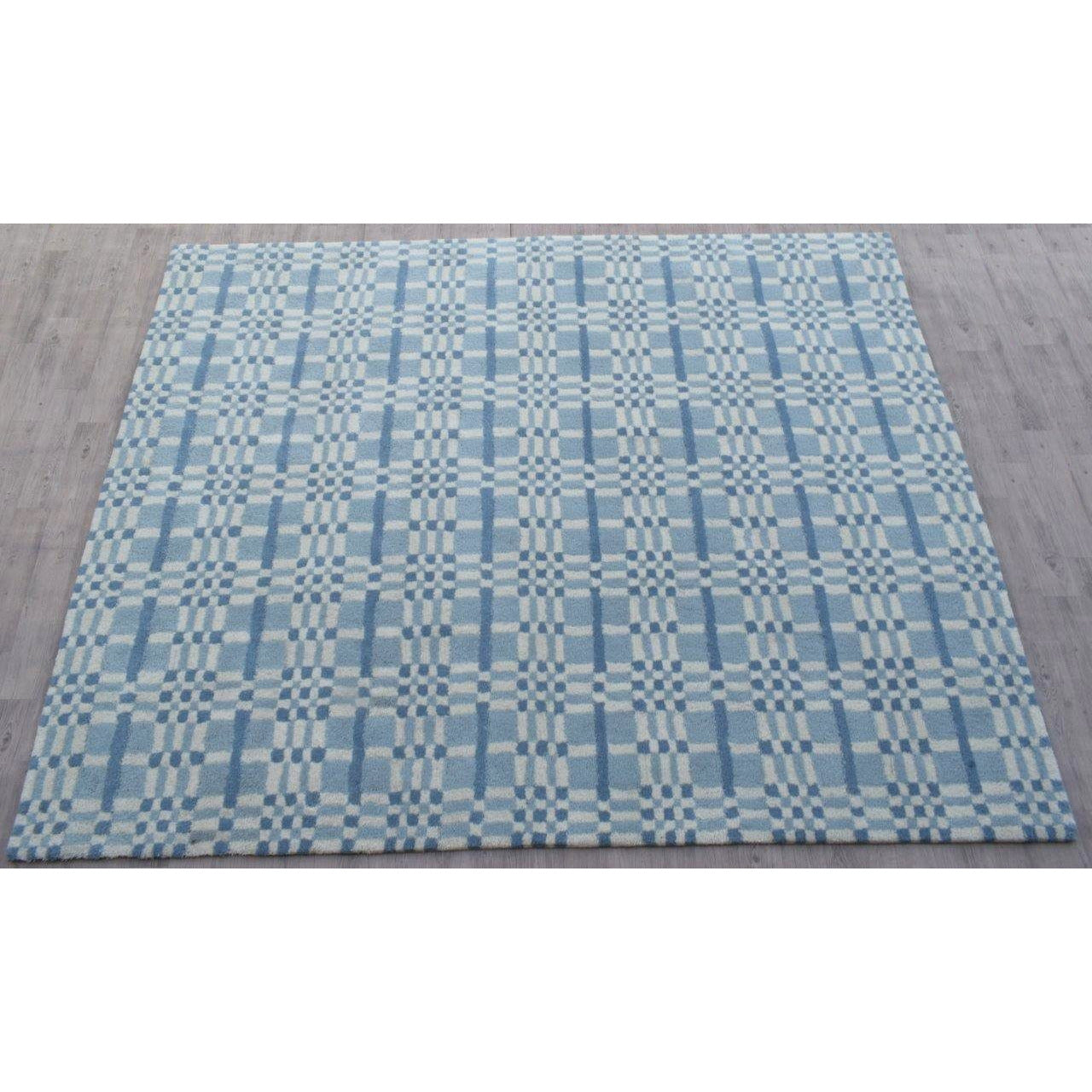 Fluffy Plaid Wool Shag Blue handtufted wool shag Organic Weave Shop