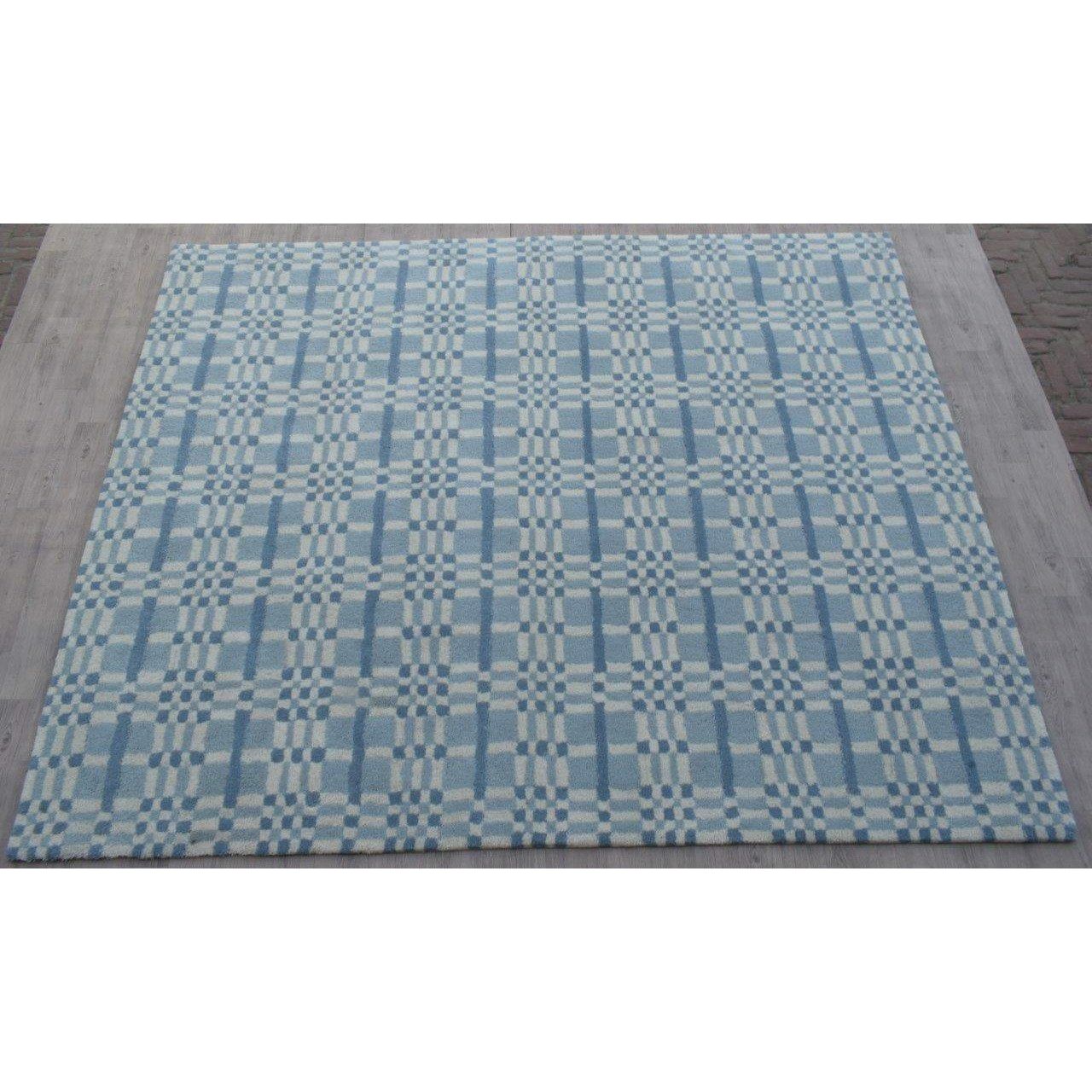 Fluffy Plaid Wool Shag Blue SAMPLE handtufted wool shag Organic Weave Shop