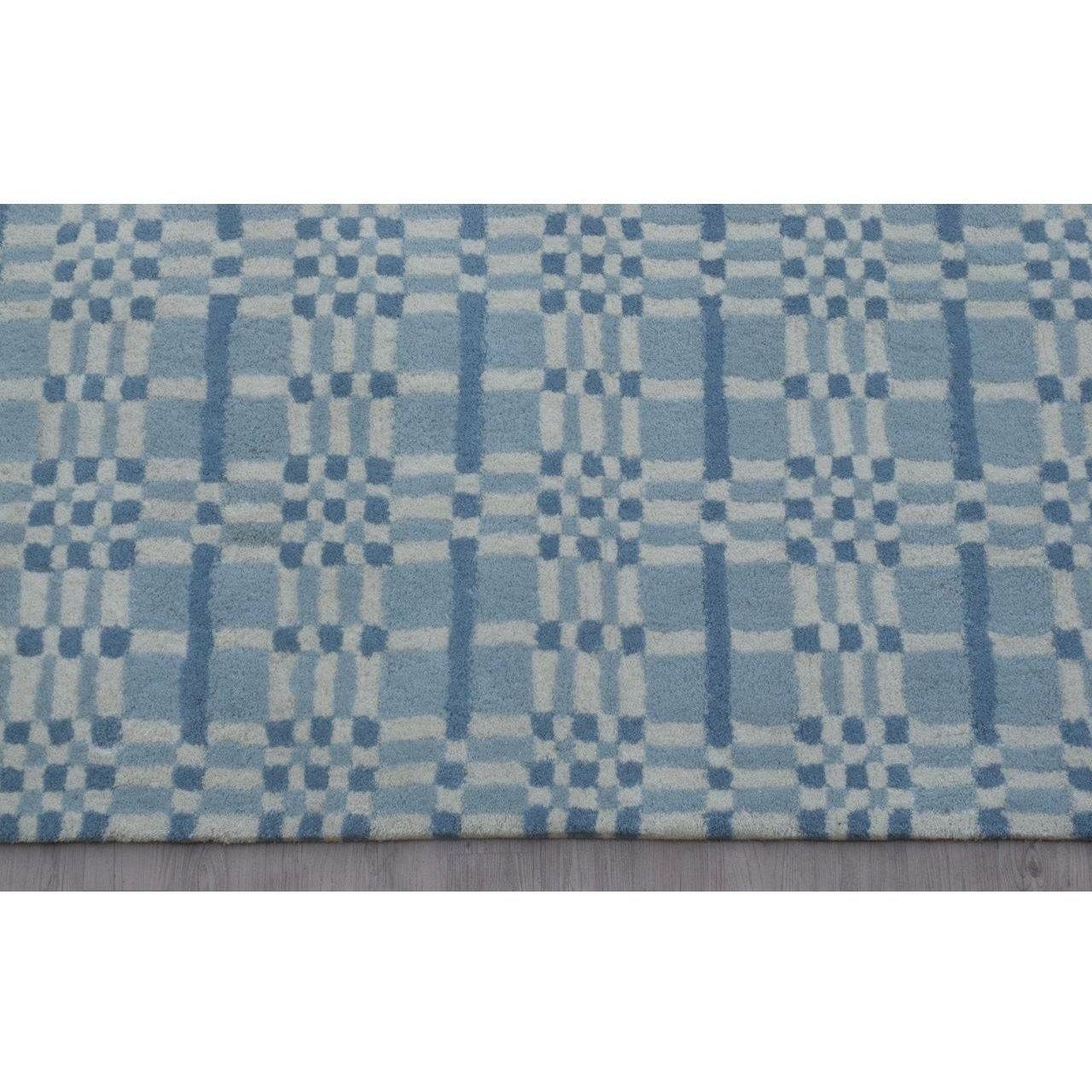 Fluffy Plaid Wool Shag Blue handtufted wool shag Organic Weave Shop