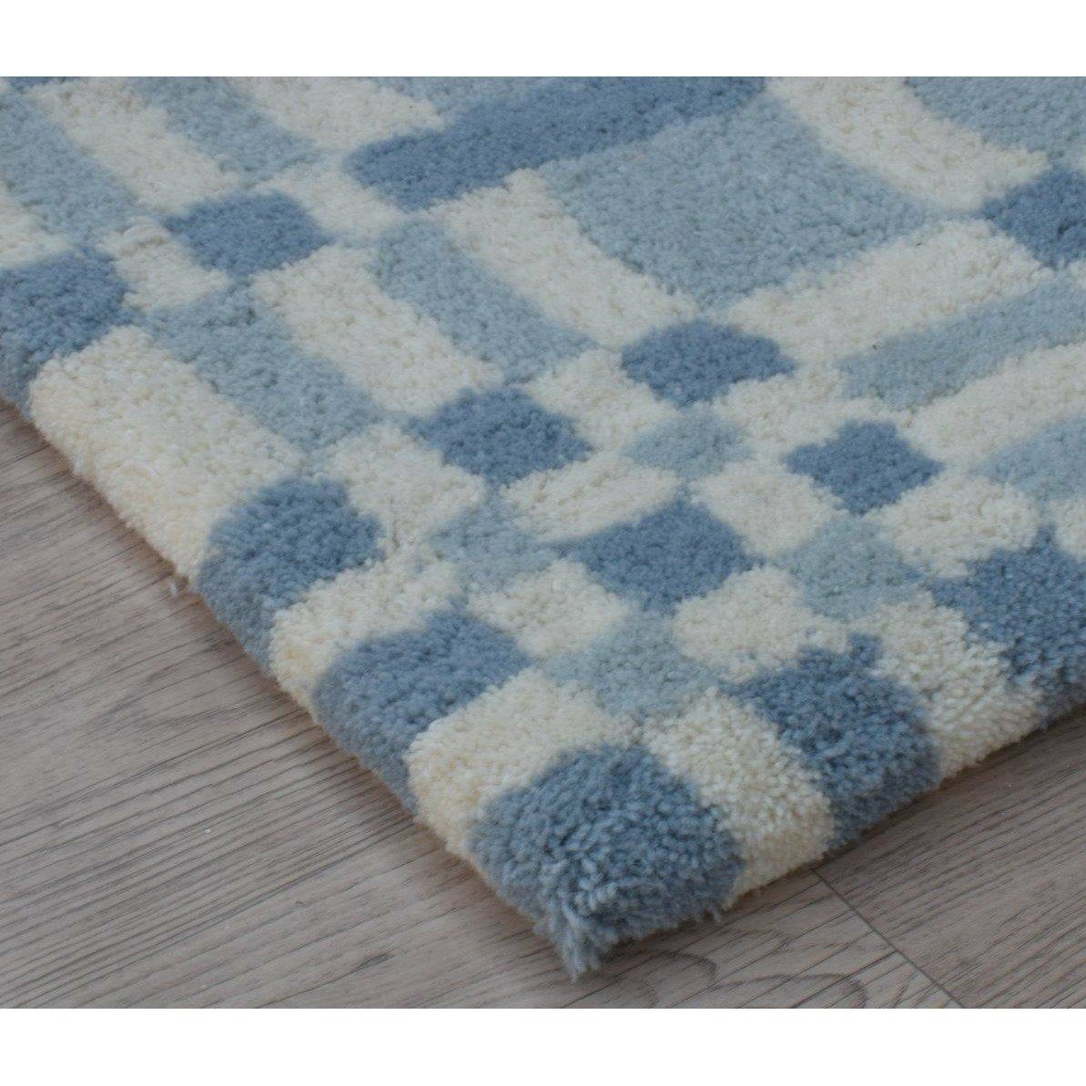 Fluffy Plaid Wool Shag Blue handtufted wool shag Organic Weave Shop 2'9'' x 10' Runner Blue Wool