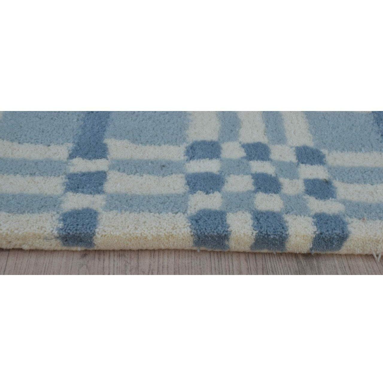 Fluffy Plaid Wool Shag Blue handtufted wool shag Organic Weave Shop