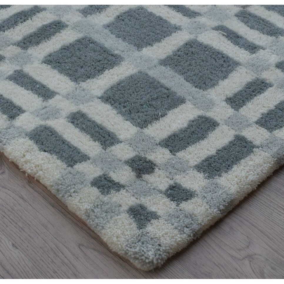 Fluffy Plaid Wool Shag Grey handtufted wool shag Organic Weave Shop