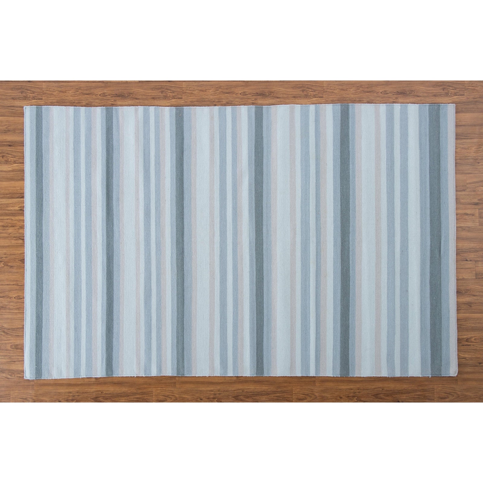 Blue Stripe Wool Flatweave cotton flatweave Organic Weave Shop