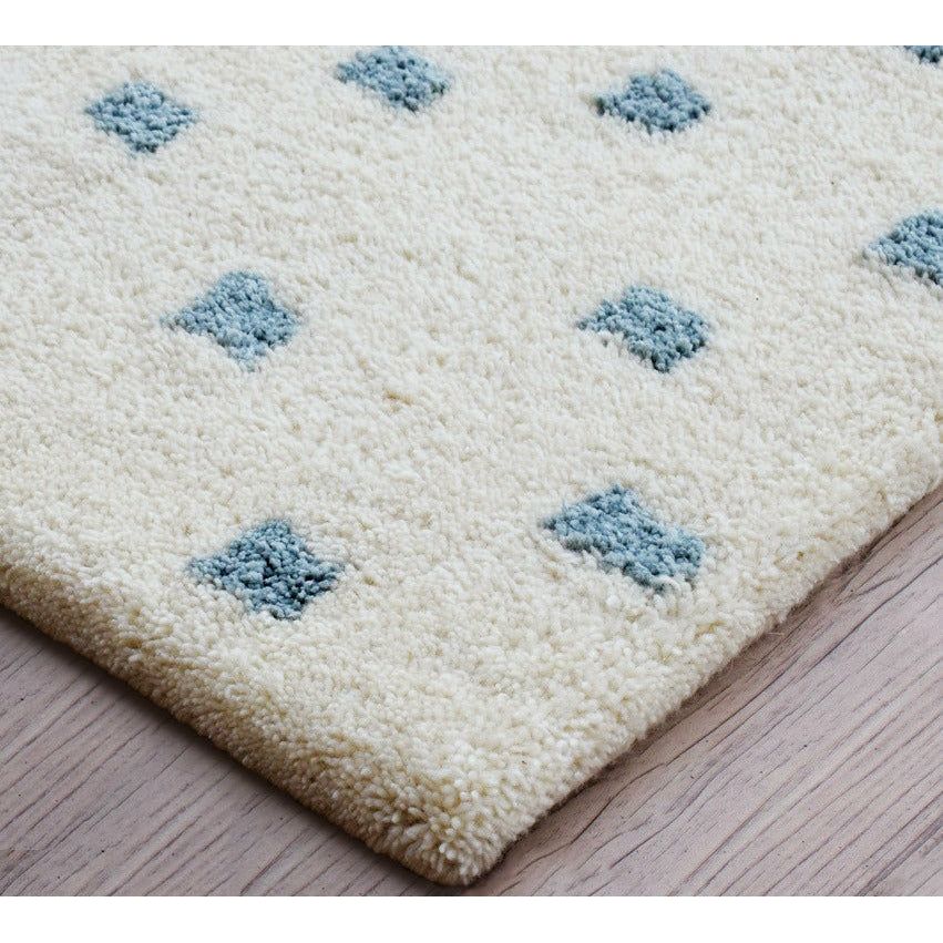 Erica Wool Shag Ivory Blue handtufted wool + cotton shag Organic Weave Shop
