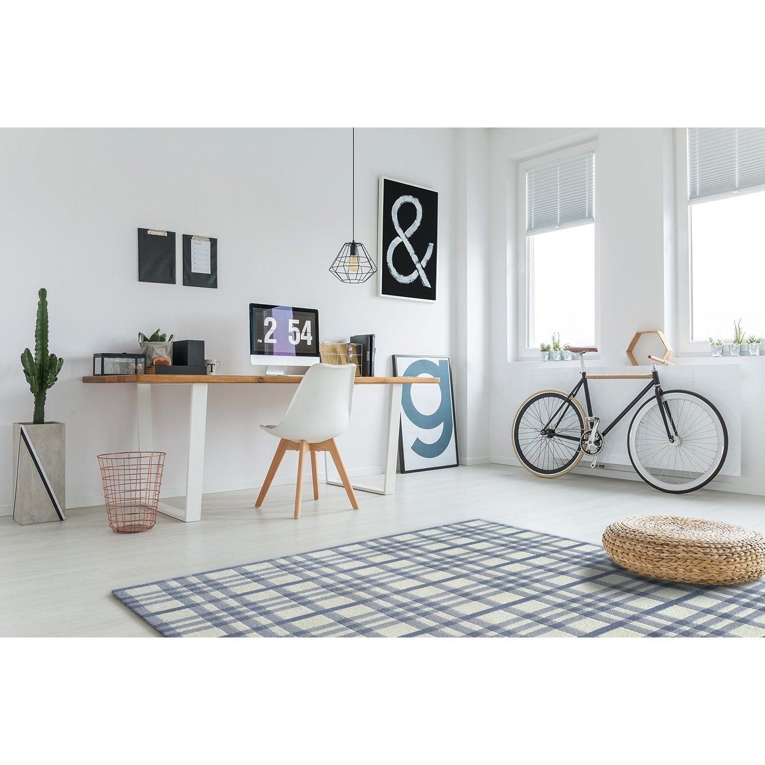 Aspen Plaid Wool Rug Blue SAMPLE samples Organic Weave Shop