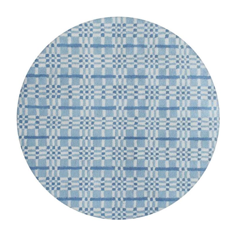 Fluffy Plaid Blue Wool Shag handtufted wool Organic Weave Shop 6' Circle Blue Wool