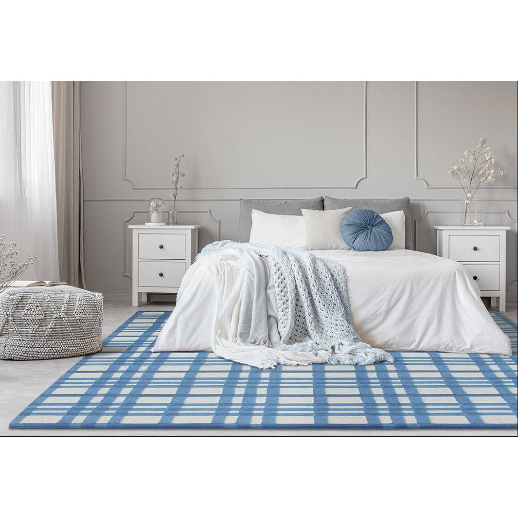 Aspen Plaid Wool Rug Blue handtufted wool Organic Weave Shop 