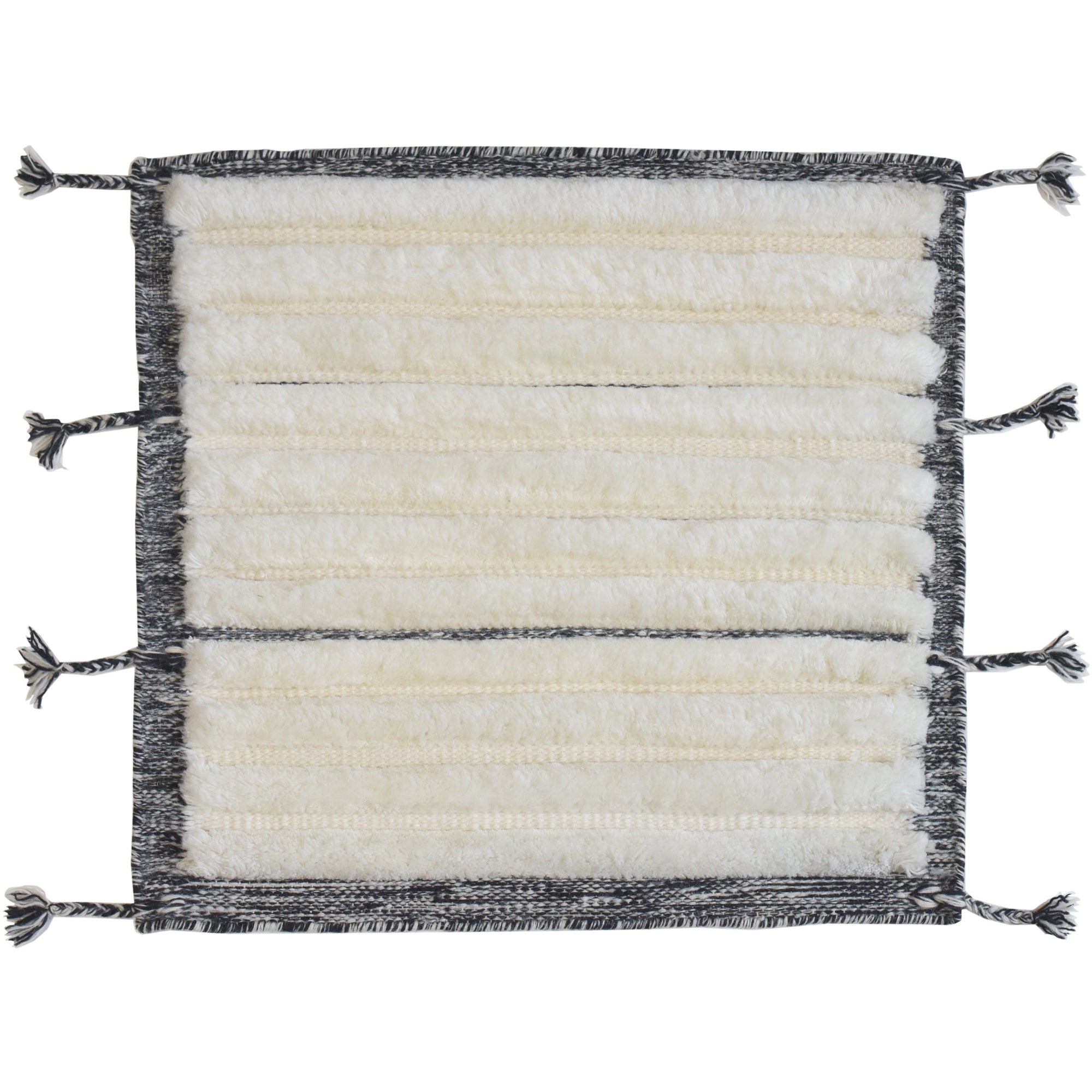 Taylor Ivory/Black Border Wool Handknotted with Shag Pile SAMPLE Rugs Organic Weave Shop 18"x18" Ivory/Black 