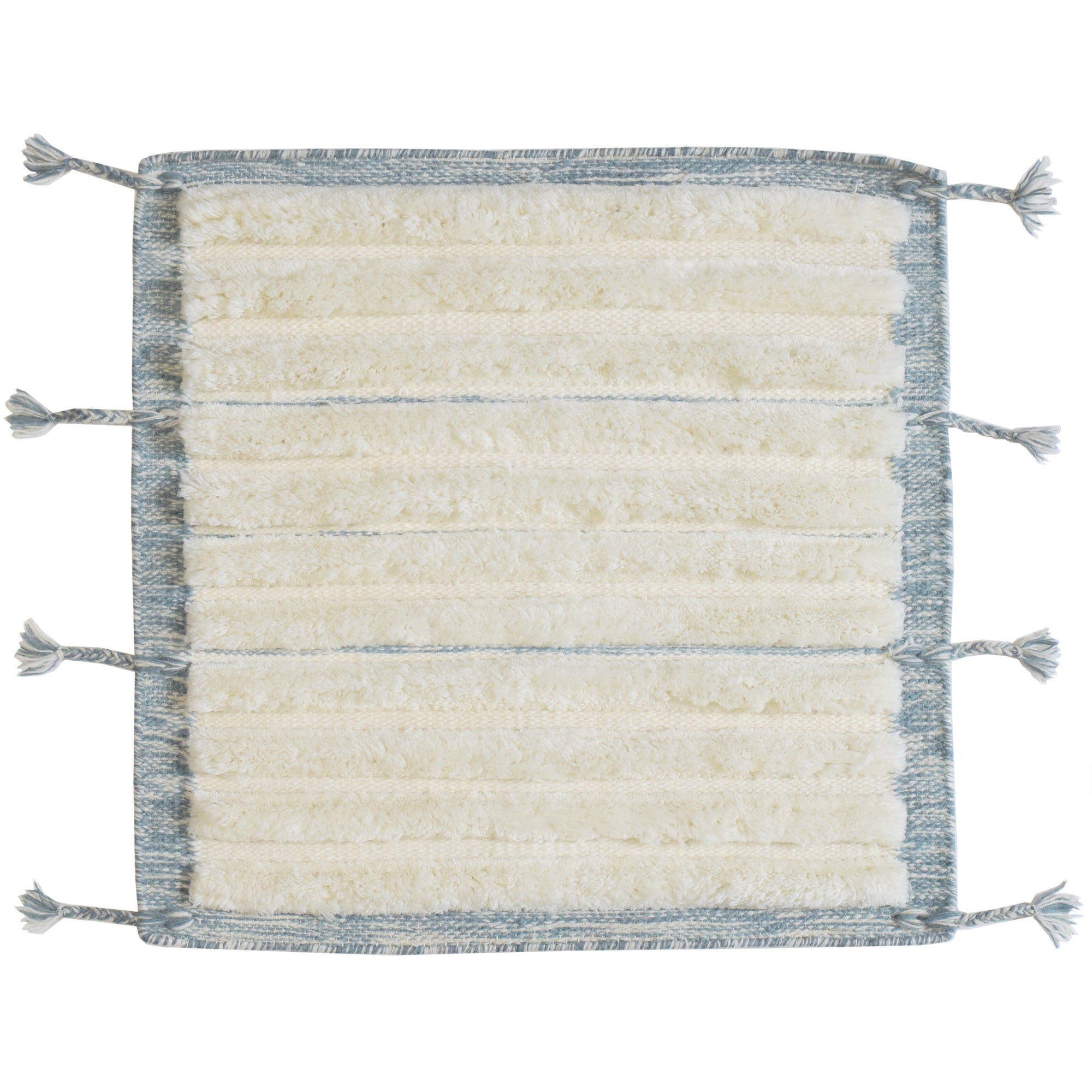 Taylor Ivory/Blue Border Wool Handknotted with Shag Pile SAMPLE Rugs Organic Weave Shop 