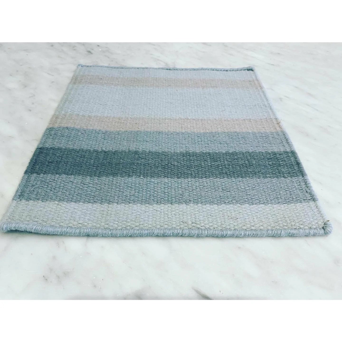 Blue Stripe Wool Flatweave SAMPLE samples Organic Weave Shop 
