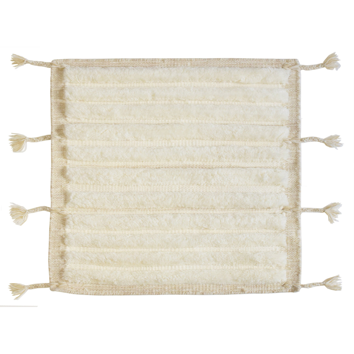 Taylor Ivory Wool Handknotted with Shag Pile SAMPLE Organic Weave Shop 2&#39;x2&#39; Sample Ivory 