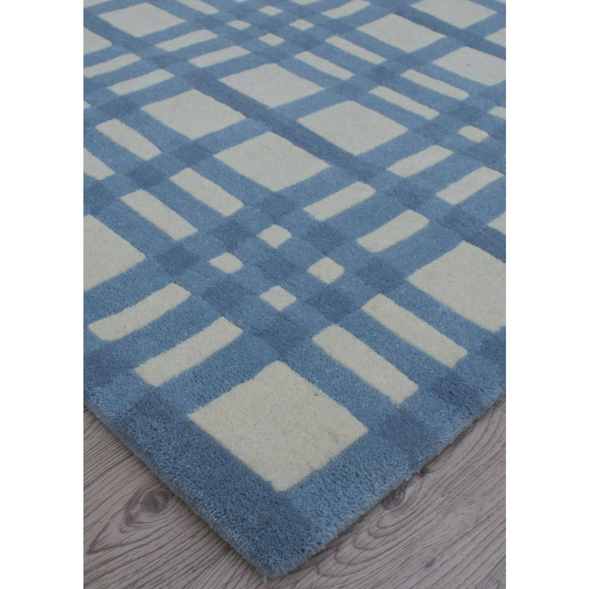 Aspen Plaid Wool Rug Blue handtufted wool Organic Weave Shop 