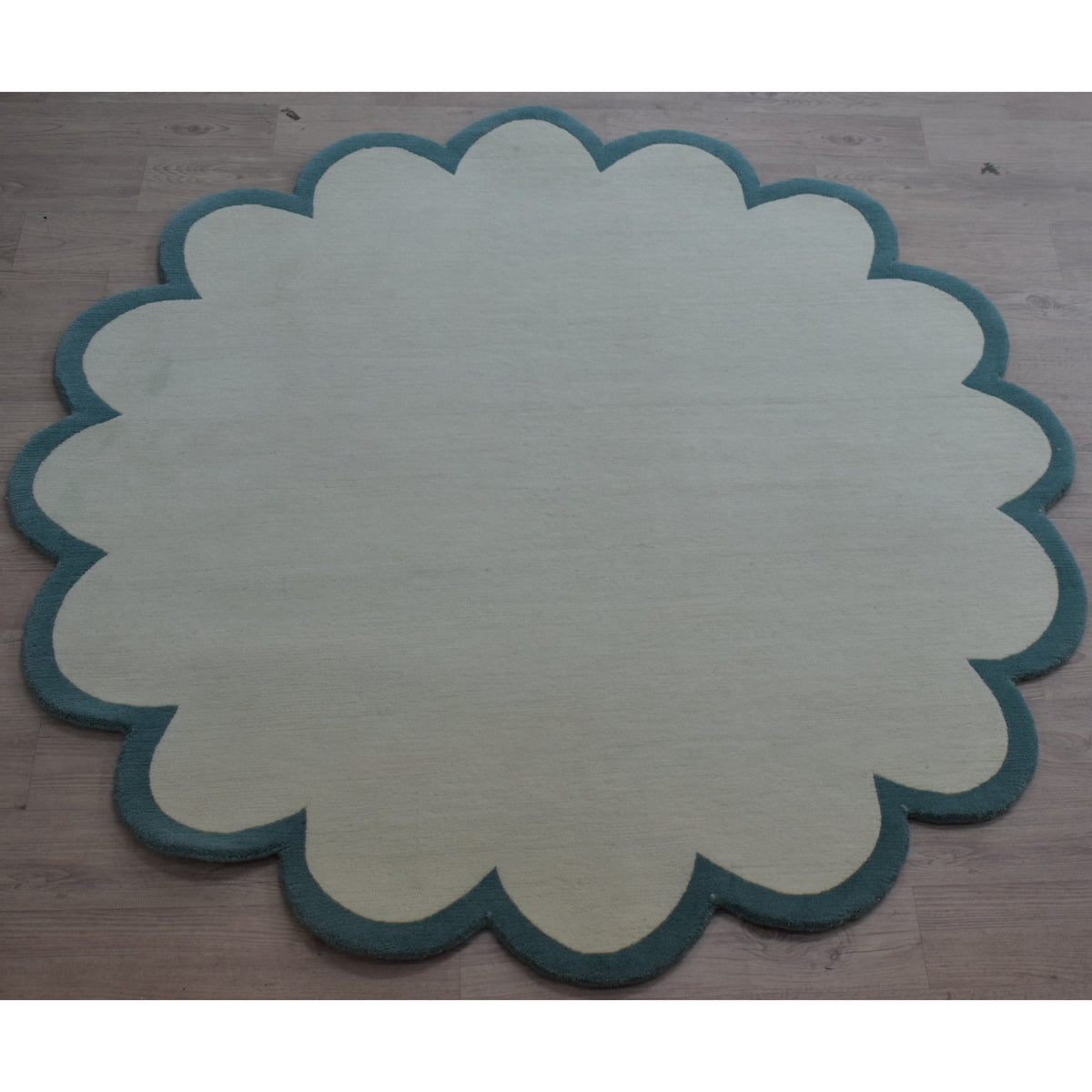 Scalloped Edge Handknotted Wool Aqua SAMPLE samples Organic Weave Shop 