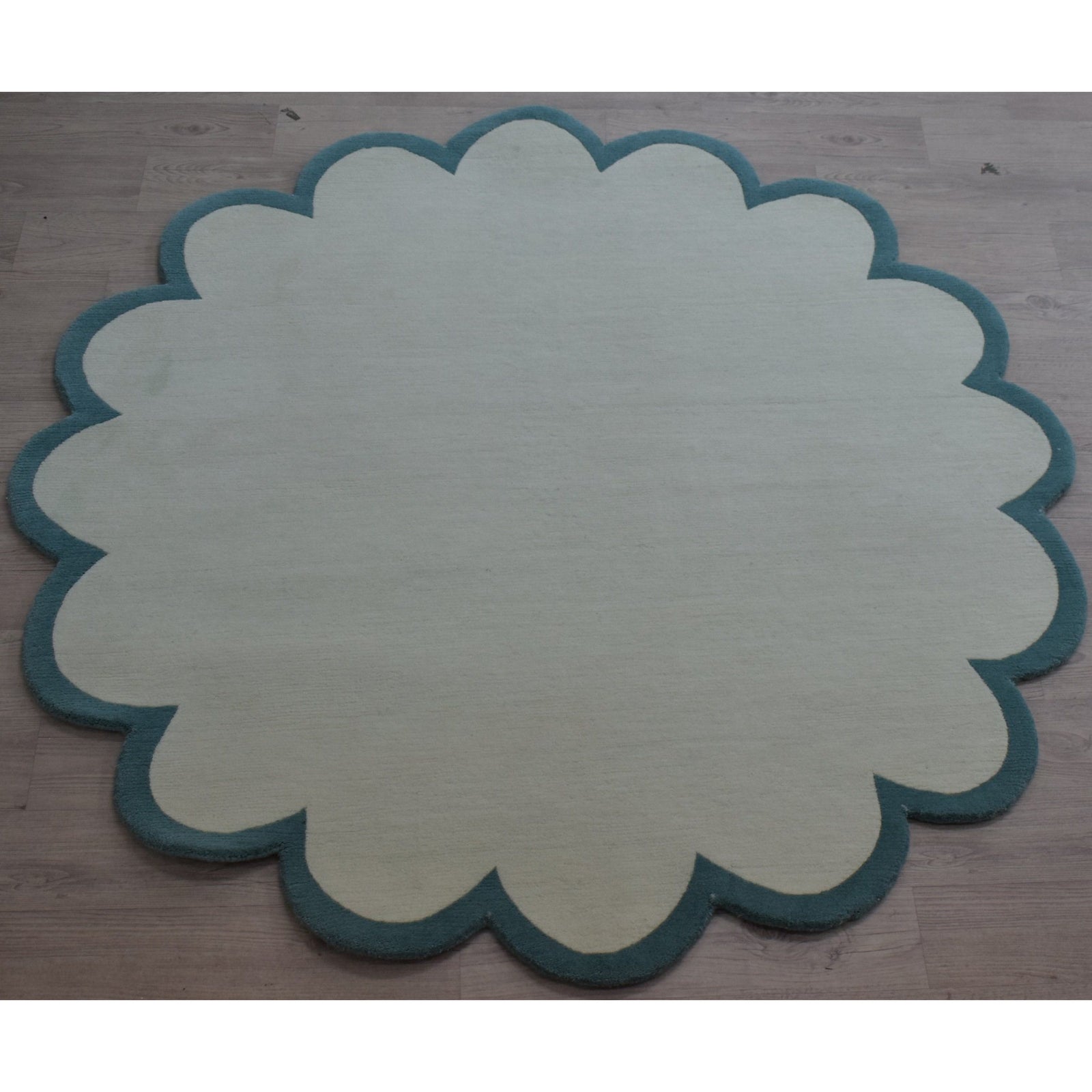 Scalloped Edge Handknotted Wool Aqua SAMPLE samples Organic Weave Shop 