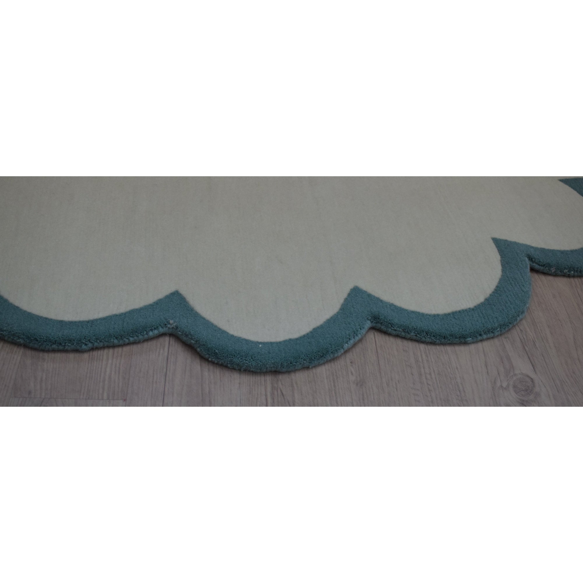 Scalloped Edge Handknotted Wool Aqua SAMPLE samples Organic Weave Shop 