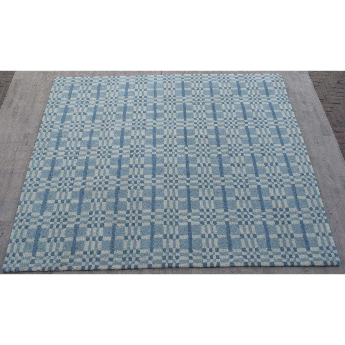 Fluffy Plaid Wool Shag Blue SAMPLE handtufted wool shag Organic Weave Shop 