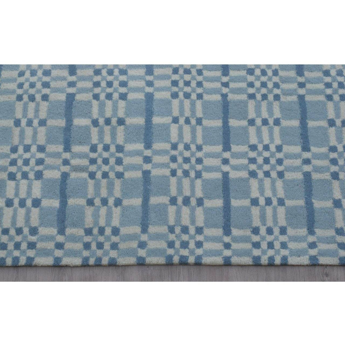 Fluffy Plaid Wool Shag Blue SAMPLE handtufted wool shag Organic Weave Shop 