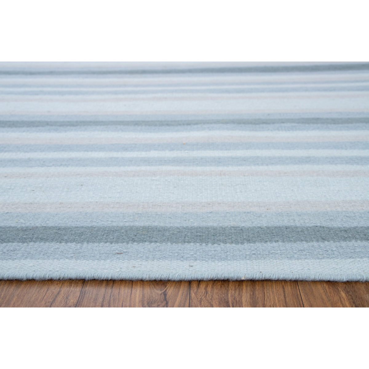 Blue Stripe Wool Flatweave cotton flatweave Organic Weave Shop 