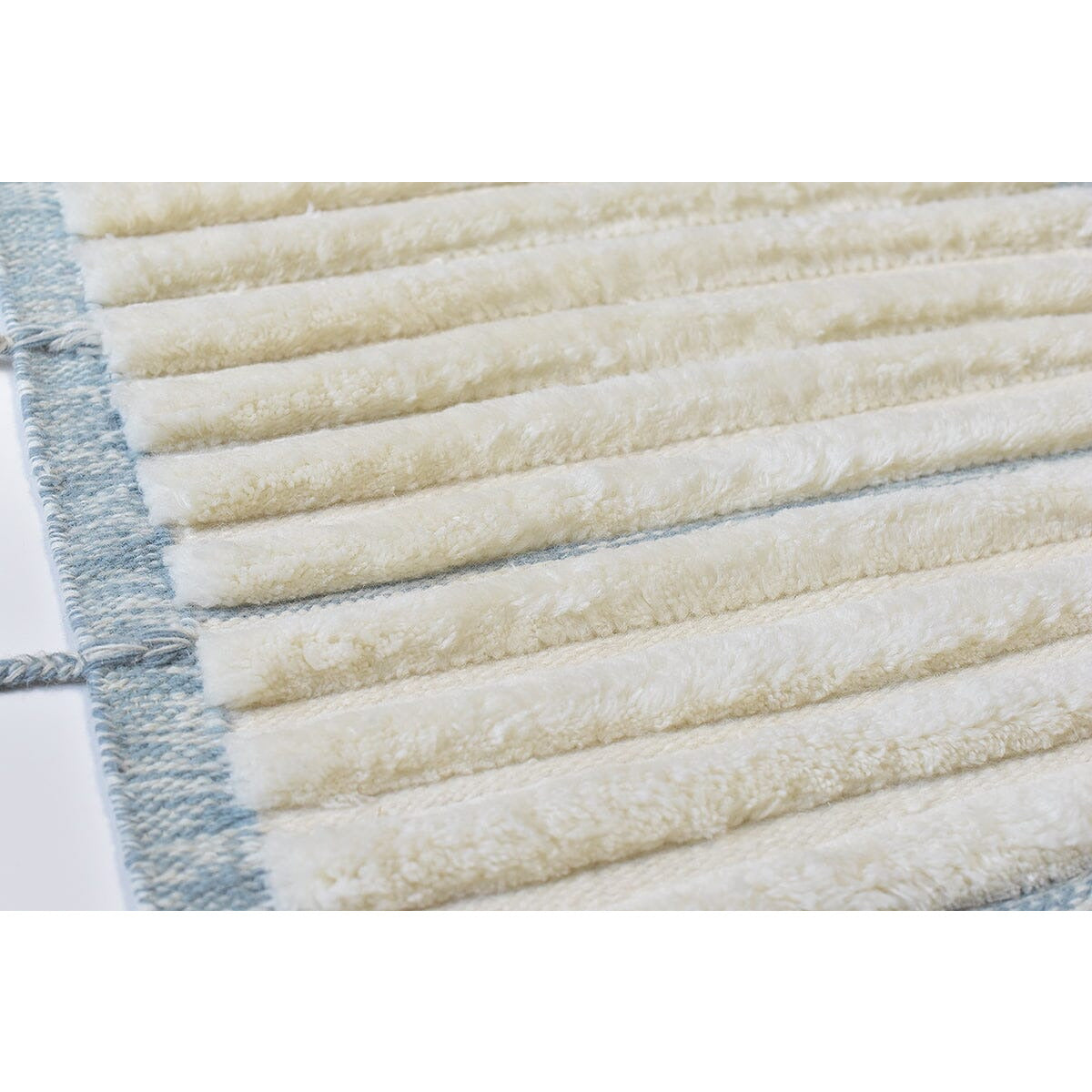 Taylor Ivory/Blue Border Wool Handknotted with Shag Pile SAMPLE Rugs Organic Weave Shop 