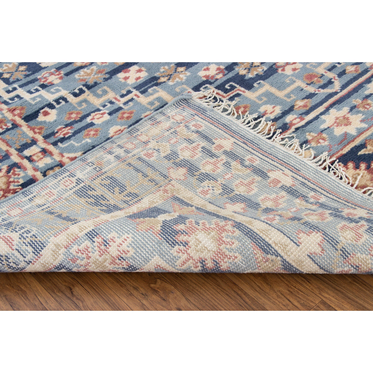 Gallerie Blue Handknotted Wool SAMPLE handknotted tibetan 60 knot Organic Weave Shop 