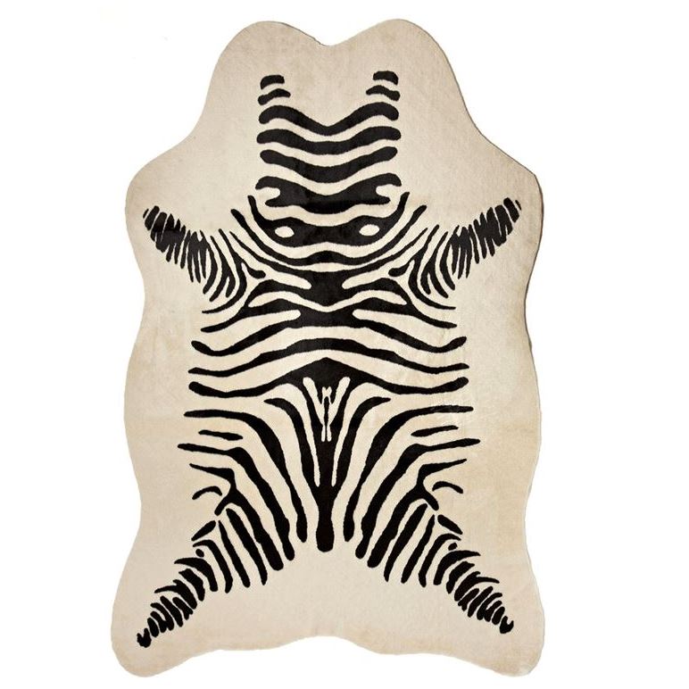 Zebra Wool handtufted wool Organic Weave Shop 5'6"x 8' Black on Ivory 